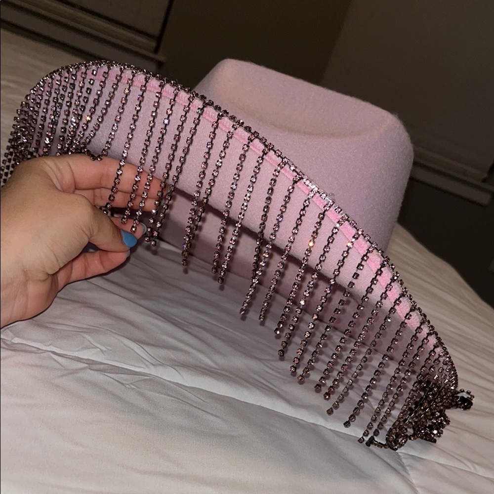 Pink Rhinestone Embellished Hat